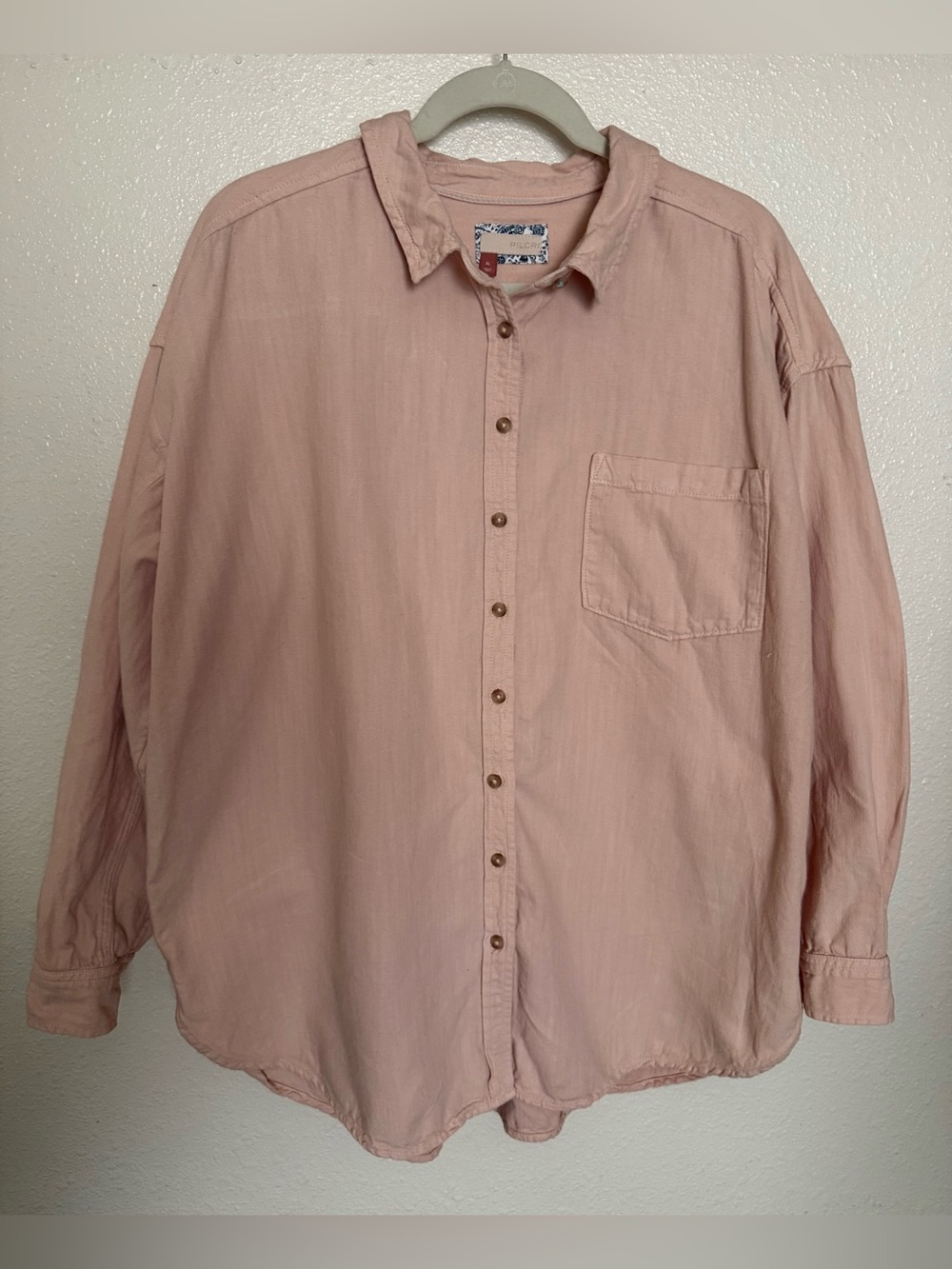 Pilcro Anthropologie Cotton Linen Relaxed Button-Down Shirt in Dusty Rose
